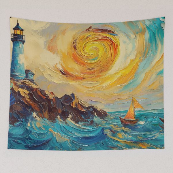 Item preview, Lighthouse Cliff Swirling Sunset Van Gogh Style designed and sold by NatureSight.