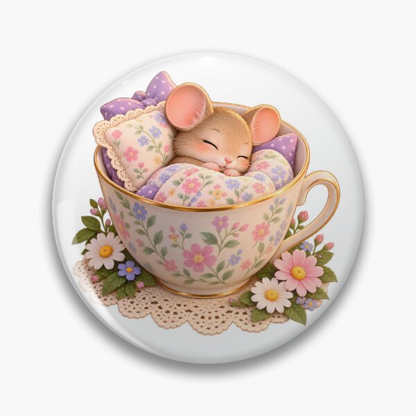 Item preview, Cozy Sleeping Mouse in Floral Teacup designed and sold by TinyWeird.