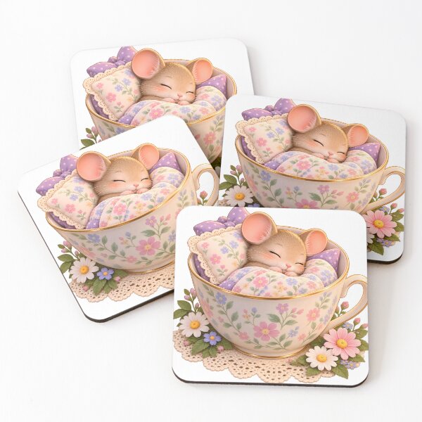 Item preview, Cozy Sleeping Mouse in Floral Teacup designed and sold by TinyWeird.
