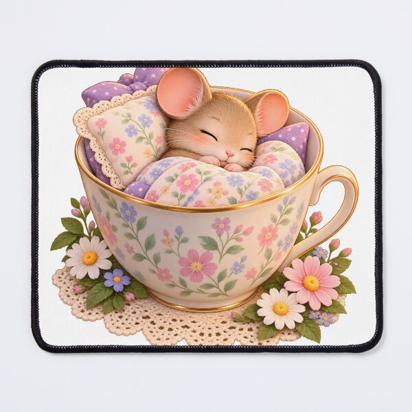 Item preview, Cozy Sleeping Mouse in Floral Teacup designed and sold by TinyWeird.