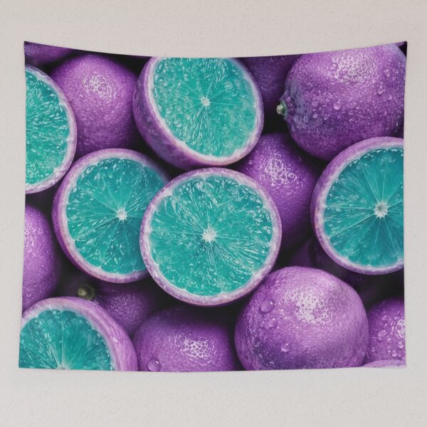 Item preview, Purple Citrus Fruit Pattern Teal Slices – Surreal Fantasy Fruit Print designed and sold by EatPrayLive.