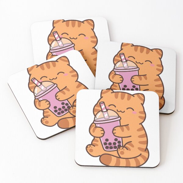 Item preview, Kawaii Boba Tea Cat - Cute Bubble Tea Animal Tee designed and sold by KERK Art and Design.