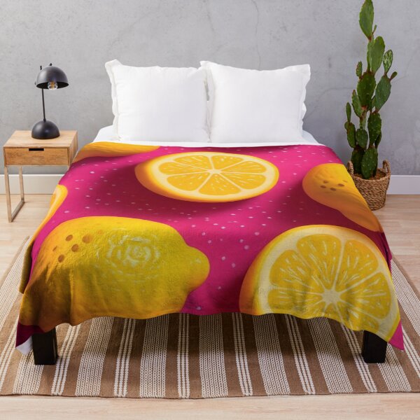 Item preview, Lemon Pattern Hot Pink Background – Whole and Sliced Citrus Fruit Print designed and sold by EatPrayLive.
