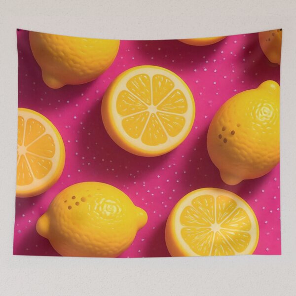 Item preview, Lemon Pattern Hot Pink Background – Whole and Sliced Citrus Fruit Print designed and sold by EatPrayLive.