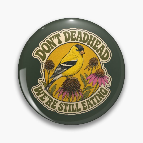 Item preview, American Goldfinch Coneflower Seedhead Funny Garden Bird Retro Badge designed and sold by shifumart.