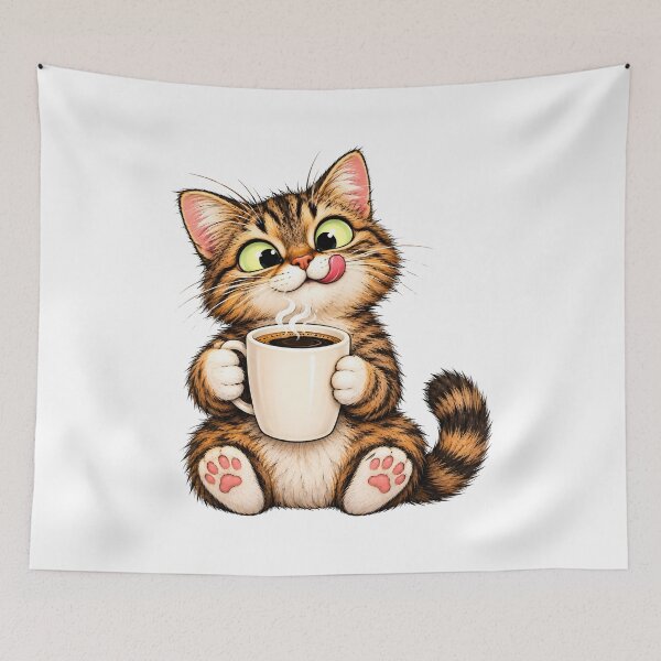 Item preview, Funny cat with coffee designed and sold by trendspatterns.