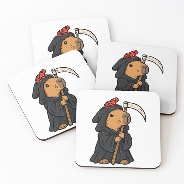 Item preview, Grim Reaper Capybara with Poison Dart Frog - Cute Spooky Capybara Sticker designed and sold by VYBEHAUS.