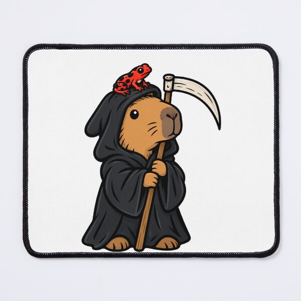 Item preview, Grim Reaper Capybara with Poison Dart Frog - Cute Spooky Capybara Sticker designed and sold by VYBEHAUS.