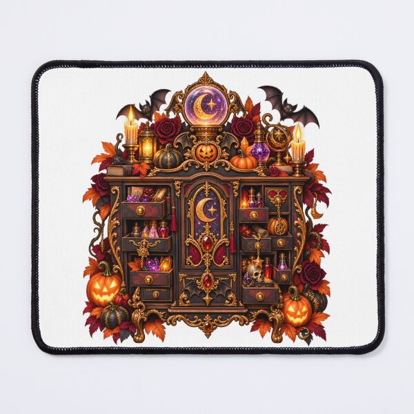Item preview, Gothic Pumpkin Fortune Cabinet – Glowing Orb and Magical Curiosities designed and sold by Clothes With Smiling Animals Walt Gral.