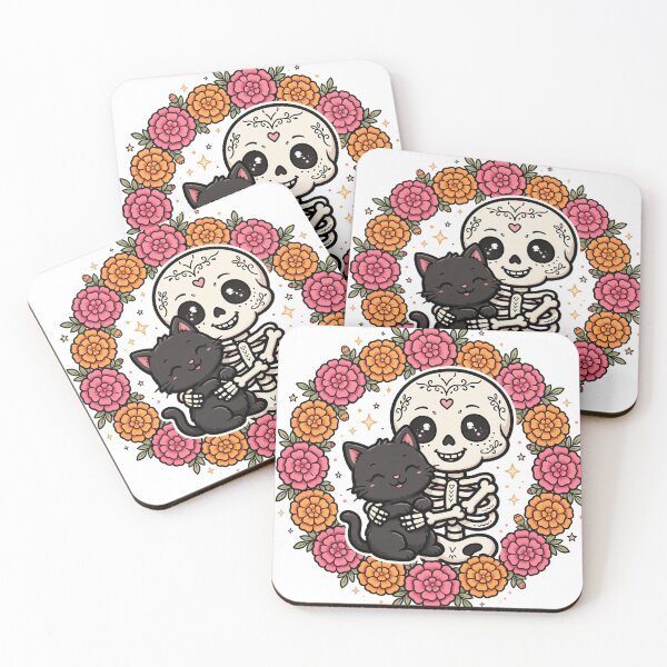 Item preview, Skeleton Hugging Black Cat Shirt — Floral Day of the Dead Tee designed and sold by unthinkabletees.