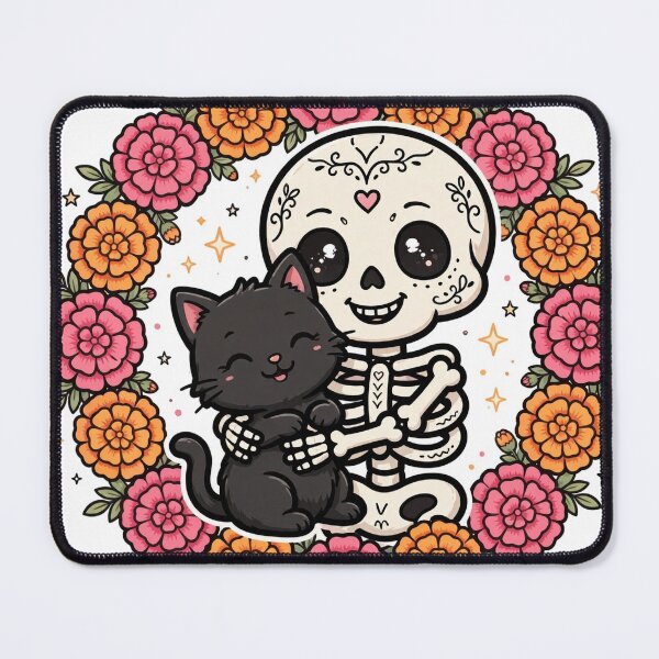 Item preview, Skeleton Hugging Black Cat Shirt — Floral Day of the Dead Tee designed and sold by unthinkabletees.