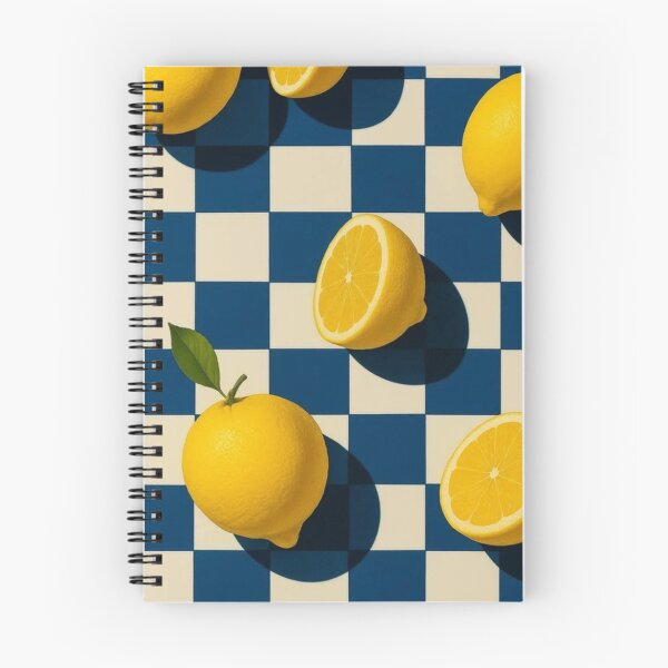 Item preview, Lemon on Navy Blue Checkerboard – Retro Checkered Citrus Print designed and sold by EatPrayLive.