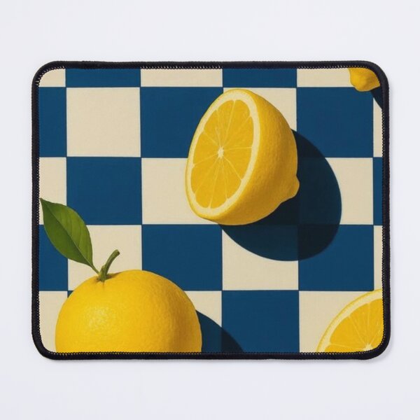 Item preview, Lemon on Navy Blue Checkerboard – Retro Checkered Citrus Print designed and sold by EatPrayLive.