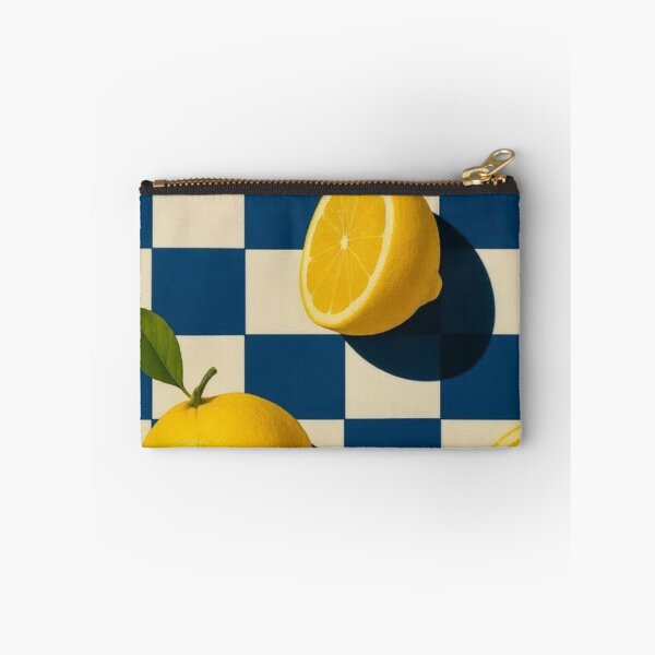 Item preview, Lemon on Navy Blue Checkerboard – Retro Checkered Citrus Print designed and sold by EatPrayLive.
