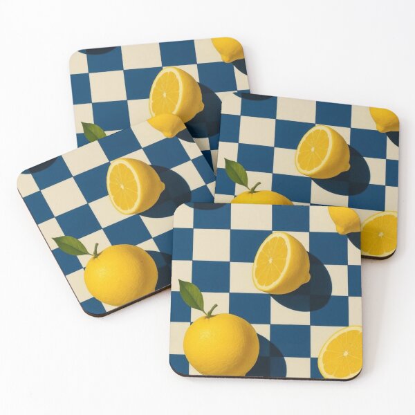 Item preview, Lemon on Navy Blue Checkerboard – Retro Checkered Citrus Print designed and sold by EatPrayLive.
