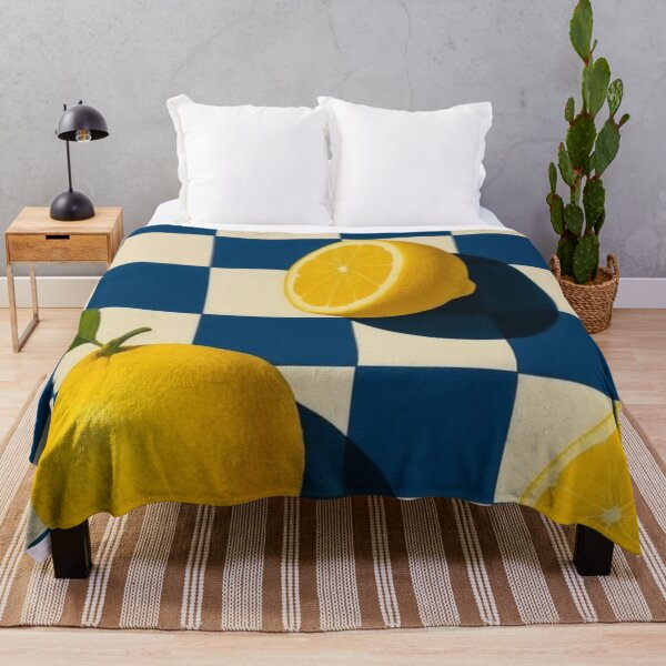 Item preview, Lemon on Navy Blue Checkerboard – Retro Checkered Citrus Print designed and sold by EatPrayLive.