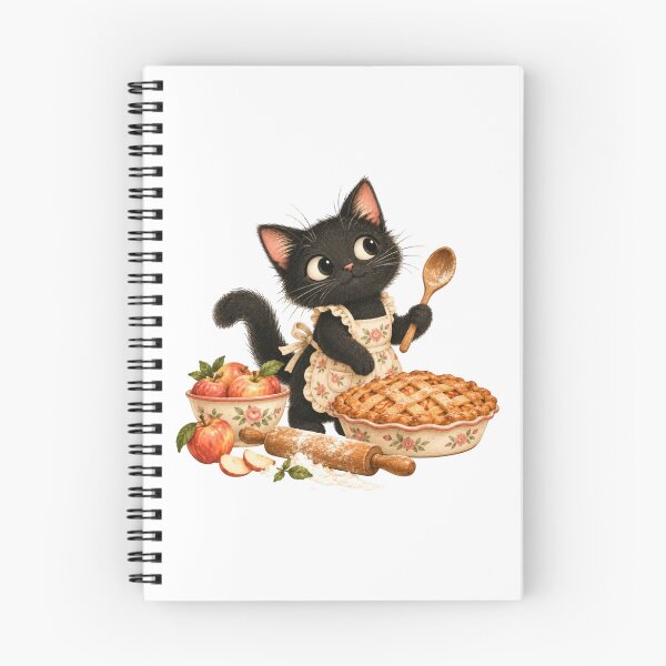 Item preview, Black Cat Baking Apple Pie – Cute Autumn Kitchen designed and sold by INVITOARTE.