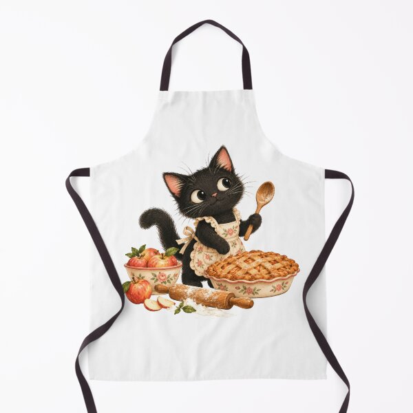 Item preview, Black Cat Baking Apple Pie – Cute Autumn Kitchen designed and sold by INVITOARTE.