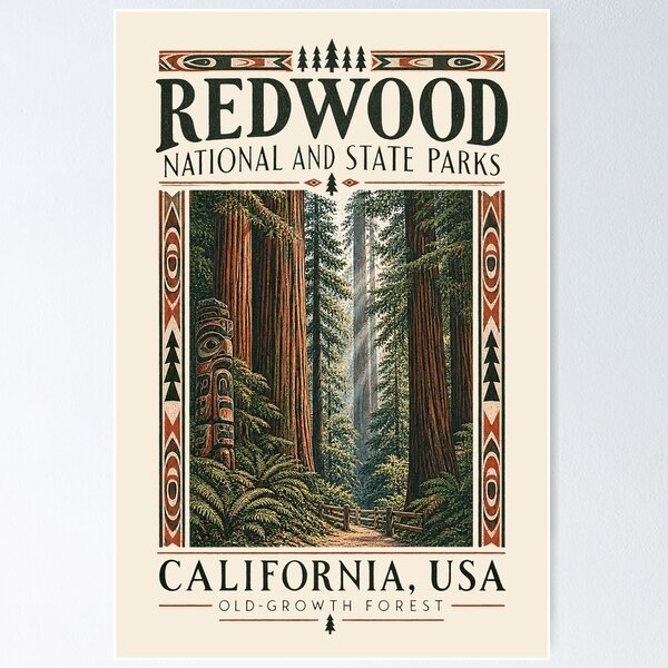 Item preview, Redwood National and State Parks, California, USA [Vintage Illustration] designed and sold by elektronen.