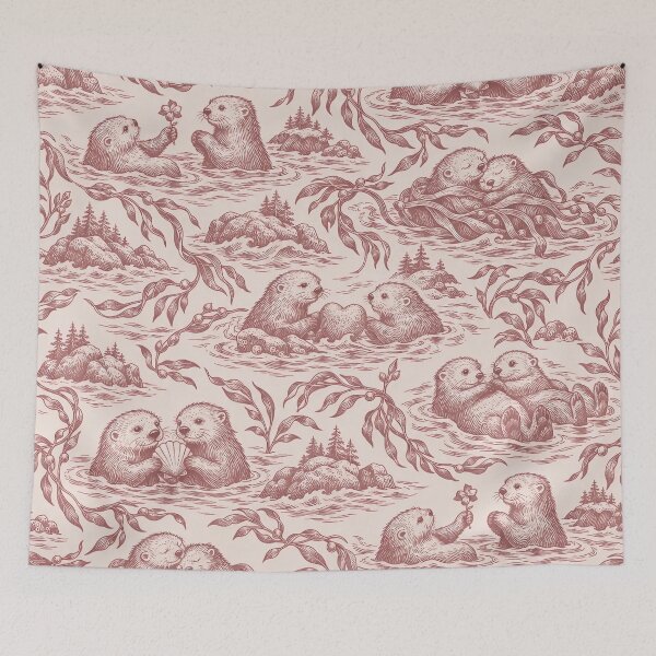 Item preview, Significant Otters Toile Seamless Pattern | Cute Sea Otter Couple Valentine Toile designed and sold by StickyGuys.