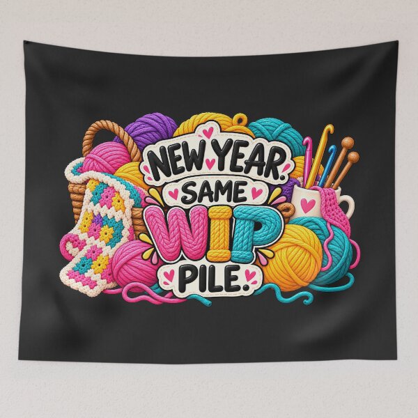 Item preview, New Year Same WIP Pile – Funny Crochet Knitting Project Joke designed and sold by astersgraphics.