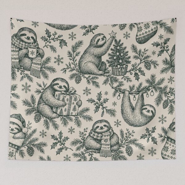 Item preview, Merry Slothmas Toile Seamless Pattern | Cute Sloth Christmas Toile de Jouy designed and sold by StickyGuys.