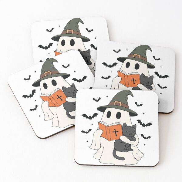 Item preview, Ghost Reading Book with Black Cat Halloween Witch Hat    designed and sold by JossDesign15.
