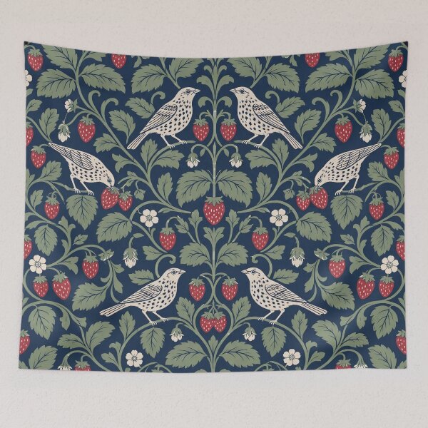 Item preview, Strawberry Thief Songbird Seamless Pattern | Arts and Crafts Thrush and Berries designed and sold by StickyGuys.