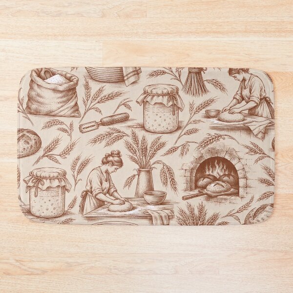 Item preview, Sourdough Era Toile Seamless Pattern | Sourdough Starter Bread Baking Toile de Jouy designed and sold by StickyGuys.