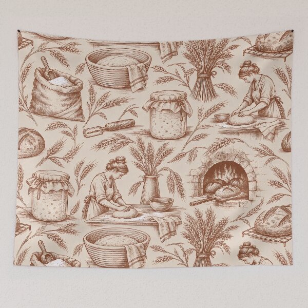 Item preview, Sourdough Era Toile Seamless Pattern | Sourdough Starter Bread Baking Toile de Jouy designed and sold by StickyGuys.