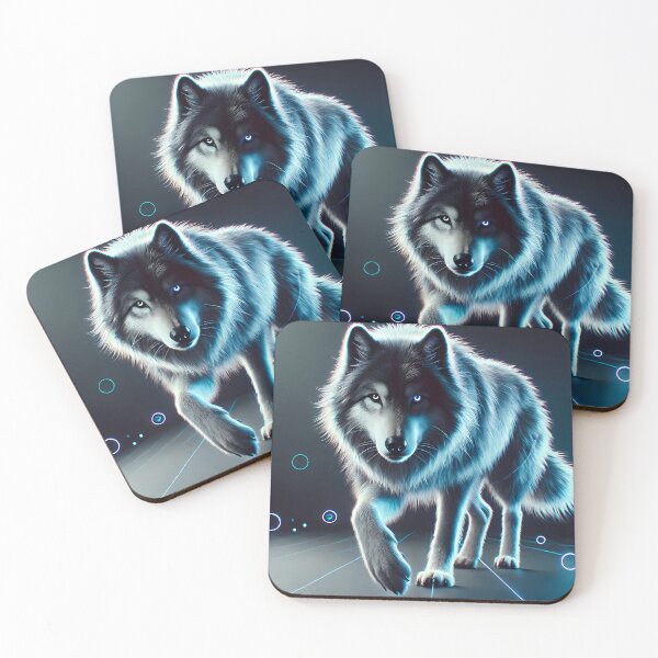 Item preview, Neon Blue Wolf – Futuristic Cyberpunk Wolf Digital Art designed and sold by FusionCipher.