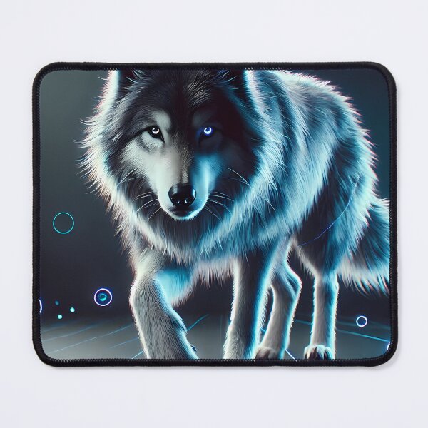 Item preview, Neon Blue Wolf – Futuristic Cyberpunk Wolf Digital Art designed and sold by FusionCipher.