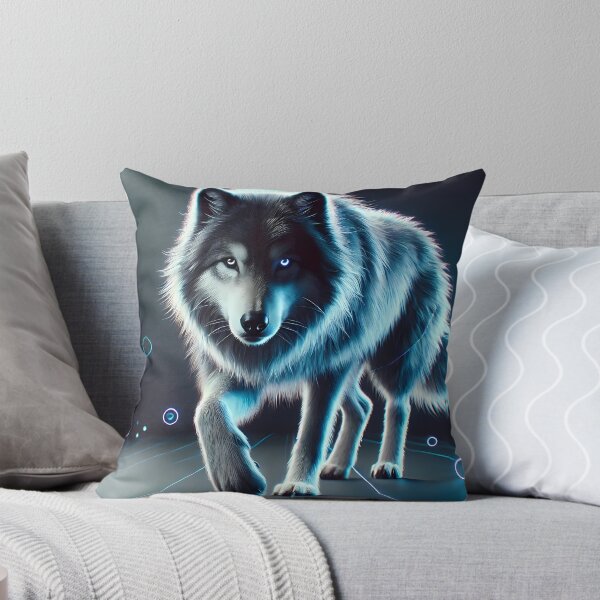 Item preview, Neon Blue Wolf – Futuristic Cyberpunk Wolf Digital Art designed and sold by FusionCipher.