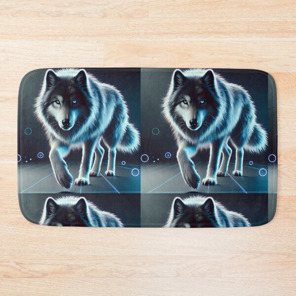 Item preview, Neon Blue Wolf – Futuristic Cyberpunk Wolf Digital Art designed and sold by FusionCipher.
