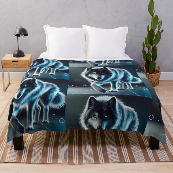 Item preview, Neon Blue Wolf – Futuristic Cyberpunk Wolf Digital Art designed and sold by FusionCipher.