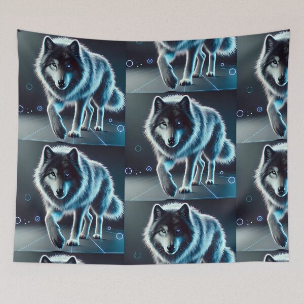 Item preview, Neon Blue Wolf – Futuristic Cyberpunk Wolf Digital Art designed and sold by FusionCipher.