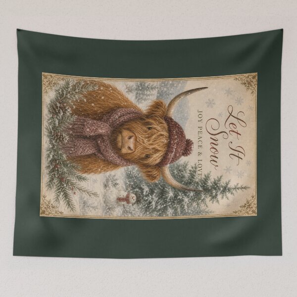 Item preview, Vintage Christmas Highland Cow Watercolor designed and sold by cherrycat101.