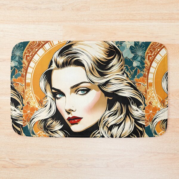 Aperçu de l'œuvre Veronica Lake - Encre oblique et motifs floraux n° 24010 - Illustration Art nouveau des légendes d'Hollywood créée et vendue par centuryretromedia.