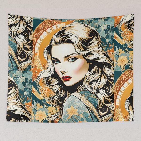 Item preview, Veronica Lake - Oblique Ink and Floral #24010 - Hollywood Legends Art Nouveau Illustration designed and sold by centuryretromedia.