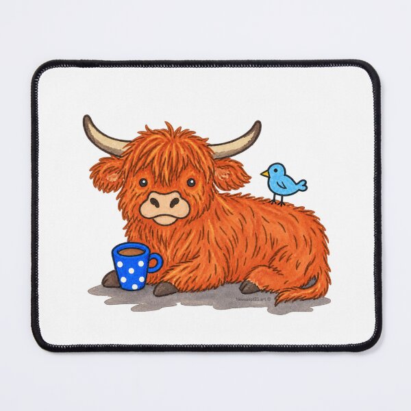 Item preview, Cute Highland Cow with Coffee & Blue Bird – Cosy Cow Design designed and sold by newsuept25.art.