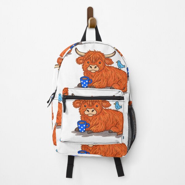 Item preview, Cute Highland Cow with Coffee & Blue Bird – Cosy Cow Design designed and sold by newsuept25.art.