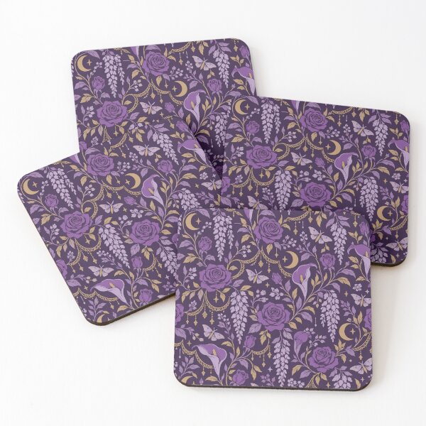 Item preview, Purple Whimsigoth Floral Seamless Pattern | Velvet Roses Moths and Moons designed and sold by StickyGuys.