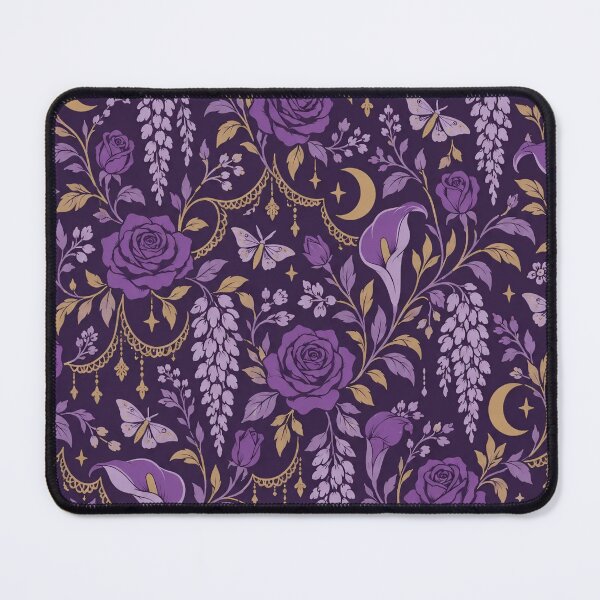 Item preview, Purple Whimsigoth Floral Seamless Pattern | Velvet Roses Moths and Moons designed and sold by StickyGuys.
