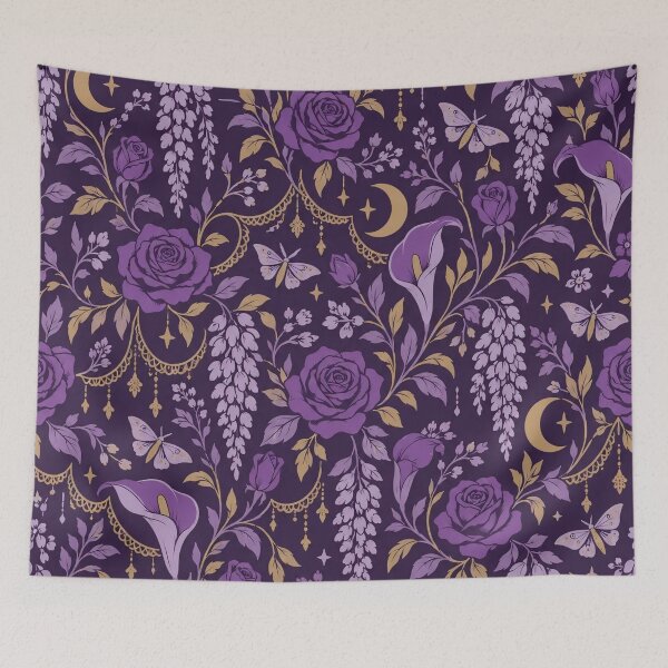 Item preview, Purple Whimsigoth Floral Seamless Pattern | Velvet Roses Moths and Moons designed and sold by StickyGuys.