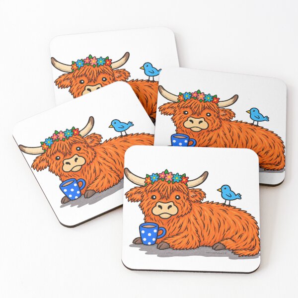 Item preview, Cute Highland Cow with Coffee & Blue Bird designed and sold by newsuept25.art.