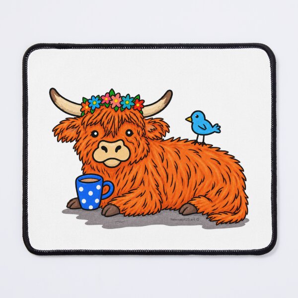 Item preview, Cute Highland Cow with Coffee & Blue Bird designed and sold by newsuept25.art.