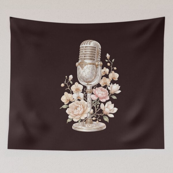 Artikelvorschau, Vintage-Mikrofon mit eleganten Blumen entworfen und verkauft von ImageryLoom.