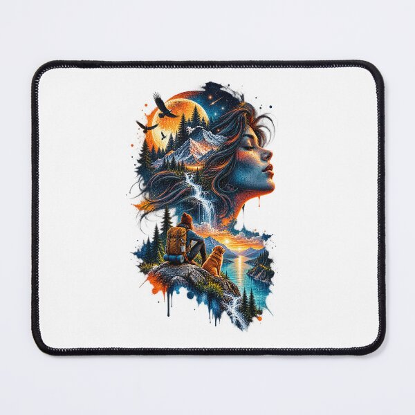 Item preview, Nature Camping Sunset Woman and Dog Cosmic Double Exposure Art designed and sold by One City Two Children Studio.