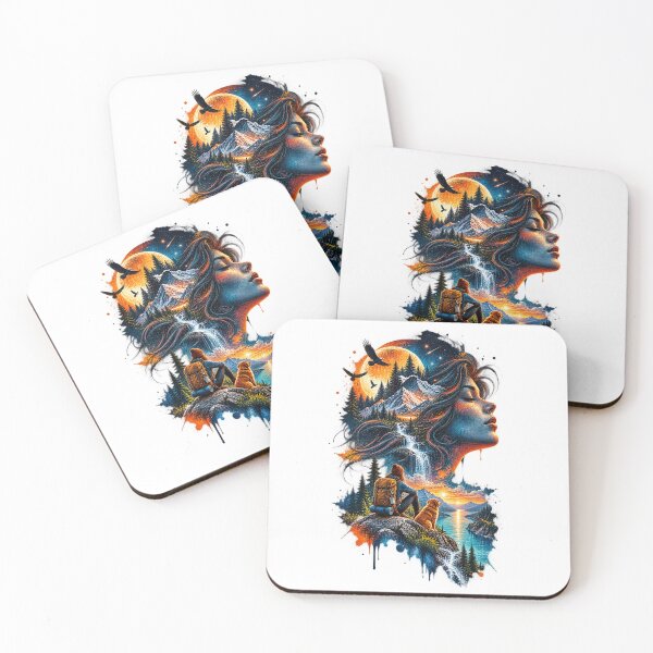 Item preview, Nature Camping Sunset Woman and Dog Cosmic Double Exposure Art designed and sold by  One City Two Children Studio.