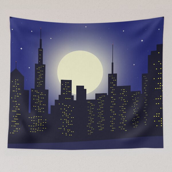 Item preview, Midnight City Skyline under Full Moon designed and sold by ArtisticJump.
